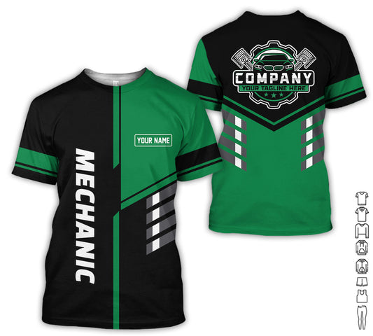 Joycorners Personalized Work Shirt for Mechanics, Green 3D Printed Uniform for Men, Perfect Gift for Car Lovers and Garage Workers PT2609