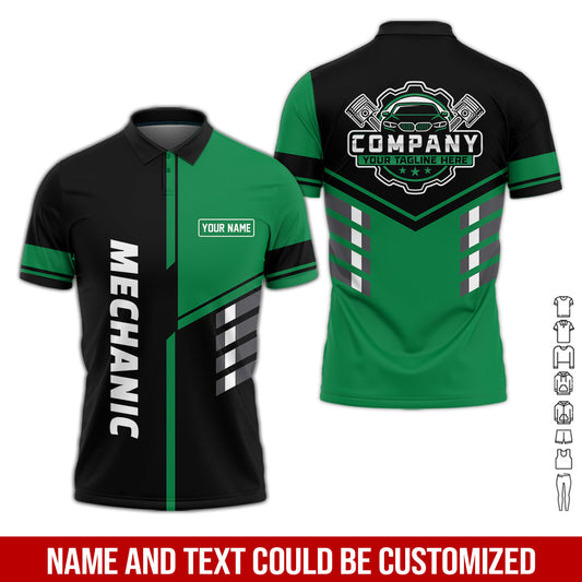 Joycorners Personalized Work Shirt for Mechanics, Green 3D Printed Uniform for Men, Perfect Gift for Car Lovers and Garage Workers PT2609