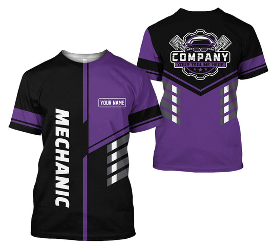 Joycorners Personalized Work Shirt for Mechanics, Purple 3D Printed Uniform for Men, Perfect Gift for Car Lovers and Garage Workers PT2609