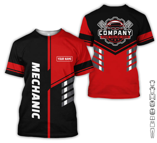 Joycorners Personalized Work Shirt for Mechanics, Red 3D Printed Uniform for Men, Perfect Gift for Car Lovers and Garage Workers PT2609