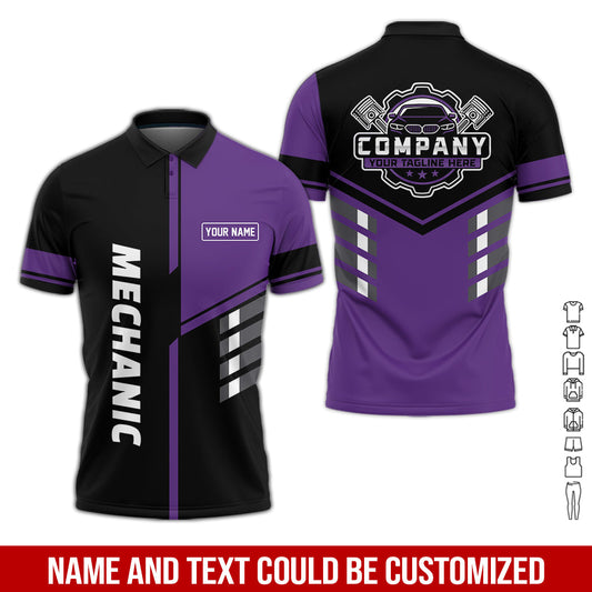 Joycorners Personalized Work Shirt for Mechanics, Purple 3D Printed Uniform for Men, Perfect Gift for Car Lovers and Garage Workers PT2609