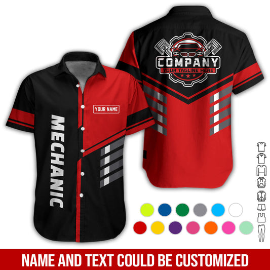 Joycorners Personalized Work Shirt for Mechanics, Red 3D Printed Uniform for Men, Perfect Gift for Car Lovers and Garage Workers PT2609