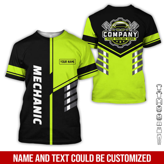 Joycorners Personalized Work Shirt for Mechanics, Yellow Green 3D Printed Uniform for Men, Perfect Gift for Car Lovers and Garage Workers PT2609