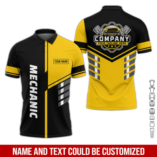 Joycorners Personalized Work Shirt for Mechanics, Yellow 3D Printed Uniform for Men, Perfect Gift for Car Lovers and Garage Workers PT2609