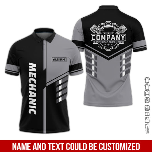 Joycorners Personalized Work Shirt for Mechanics, Grey 3D Printed Uniform for Men, Perfect Gift for Car Lovers and Garage Workers PT2609