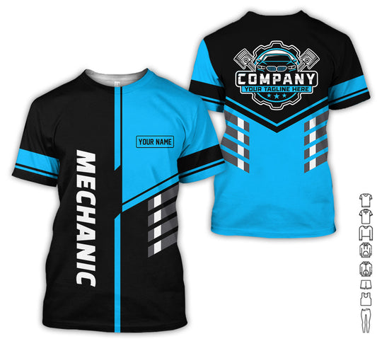 Joycorners Personalized Work Shirt for Mechanics, Blue 3D Printed Uniform for Men, Perfect Gift for Car Lovers and Garage Workers PT2609