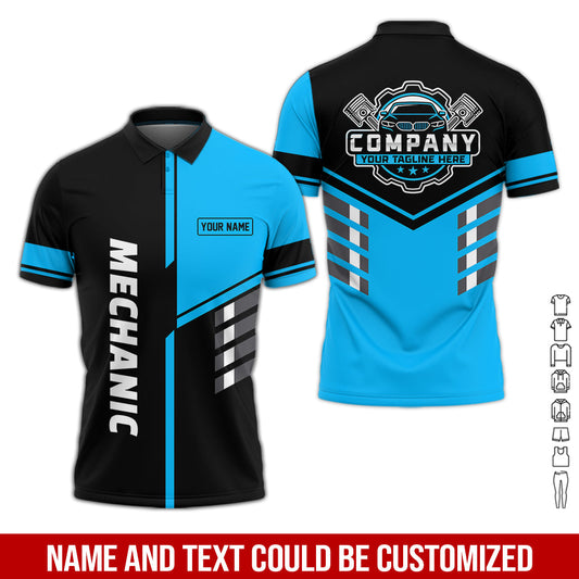 Joycorners Personalized Work Shirt for Mechanics, Blue 3D Printed Uniform for Men, Perfect Gift for Car Lovers and Garage Workers PT2609