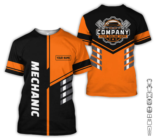 Joycorners Personalized Work Shirt for Mechanics, Orange 3D Printed Uniform for Men, Perfect Gift for Car Lovers and Garage Workers PT2609