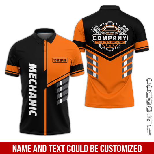 Joycorners Personalized Work Shirt for Mechanics, Orange 3D Printed Uniform for Men, Perfect Gift for Car Lovers and Garage Workers PT2609