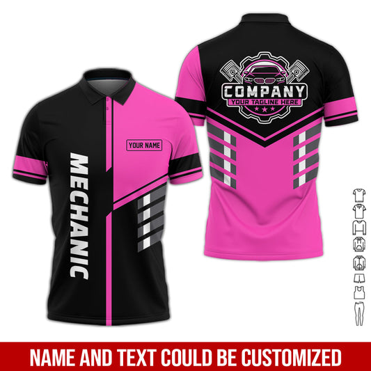 Joycorners Personalized Work Shirt for Mechanics, Pink 3D Printed Uniform for Men, Perfect Gift for Car Lovers and Garage Workers PT2609