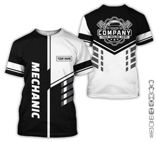 Joycorners Personalized Work Shirt for Mechanics, White 3D Printed Uniform for Men, Perfect Gift for Car Lovers and Garage Workers PT2609