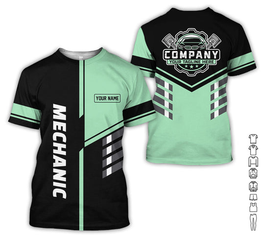 Joycorners Personalized Work Shirt for Mechanics, Seafoam 3D Printed Uniform for Men, Perfect Gift for Car Lovers and Garage Workers PT2609