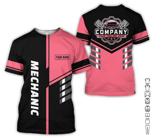 Joycorners Personalized Work Shirt for Mechanics, Neon Pink 3D Printed Uniform for Men, Perfect Gift for Car Lovers and Garage Workers PT2609