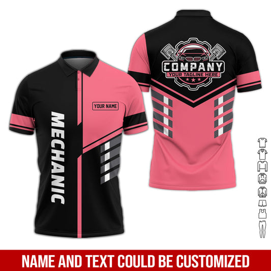 Joycorners Personalized Work Shirt for Mechanics, Neon Pink 3D Printed Uniform for Men, Perfect Gift for Car Lovers and Garage Workers PT2609
