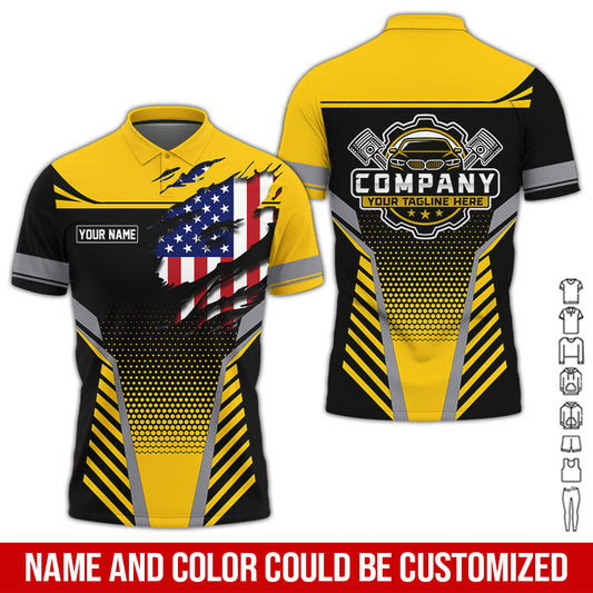 Joycorners Personalized Work Shirt for Mechanics, Perfect Gift for Car Guys, Diesel Techs, and Shop Crews, Yellow Color, Work-Ready Fit PT2609