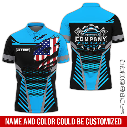 Joycorners Personalized Work Shirt for Mechanics, Perfect Gift for Car Guys, Diesel Techs, and Shop Crews, Blue Color, Work-Ready Fit PT2609