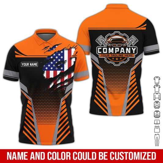 Joycorners Personalized Work Shirt for Mechanics, Perfect Gift for Car Guys, Diesel Techs, and Shop Crews, Orange Color, Work-Ready Fit PT2609