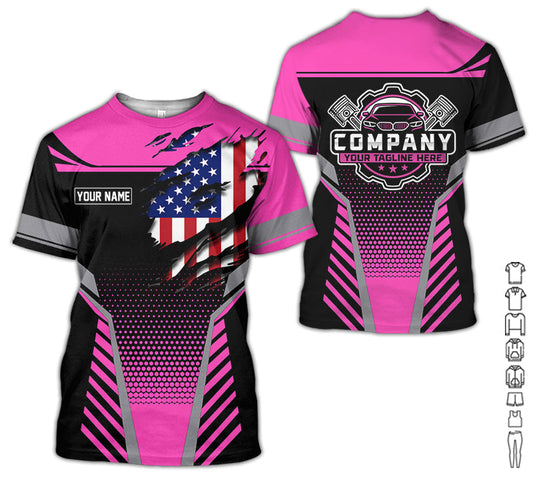 Joycorners Personalized Work Shirt for Mechanics, Perfect Gift for Car Guys, Diesel Techs, and Shop Crews, Pink Color, Work-Ready Fit PT2609