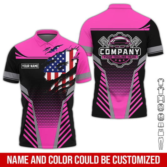 Joycorners Personalized Work Shirt for Mechanics, Perfect Gift for Car Guys, Diesel Techs, and Shop Crews, Pink Color, Work-Ready Fit PT2609