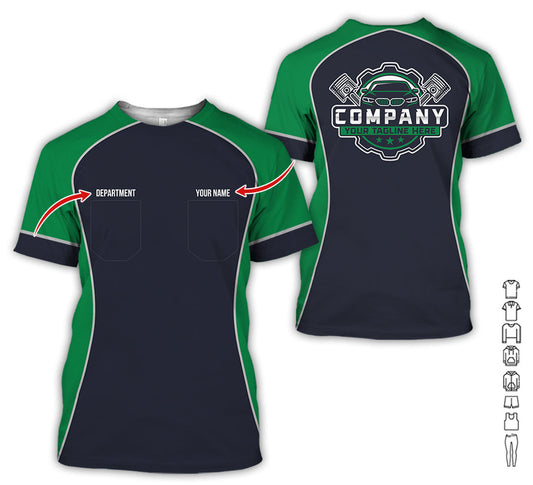 Joycorners Custom Name Mechanic Shirt for Men, Personalized Garage Workwear Print, Great Gift for Auto Techs, Green Mechanic T-Shirt PT2609