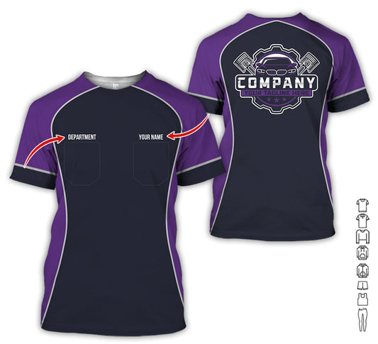 Joycorners Custom Name Mechanic Shirt for Men, Personalized Garage Workwear Print, Great Gift for Auto Techs, Purple Mechanic T-Shirt PT2609