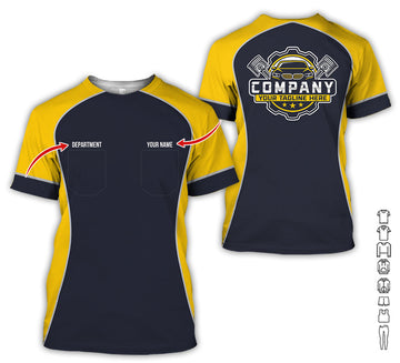 Joycorners Custom Name Mechanic Shirt for Men, Personalized Garage Workwear Print, Great Gift for Auto Techs, Yellow Mechanic T-Shirt PT2609