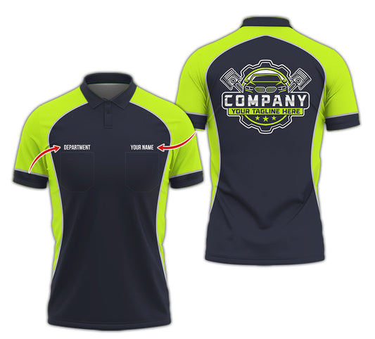 Joycorners Custom Name Mechanic Shirt for Men, Personalized Garage Workwear Print, Great Gift for Auto Techs, Yellow Green Mechanic T-Shirt PT2609