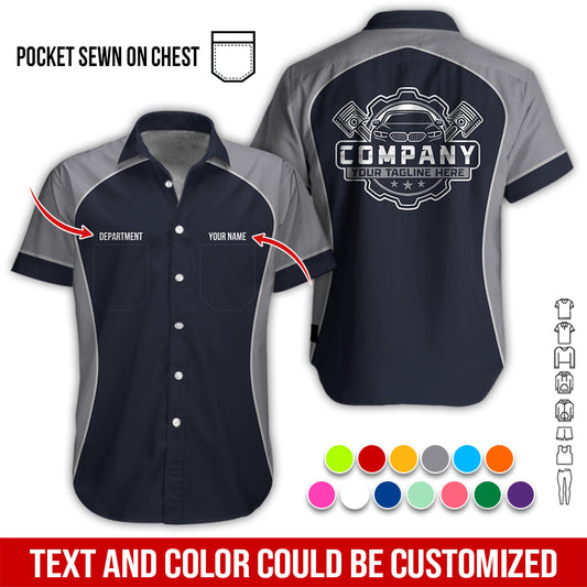 Joycorners Custom Name Mechanic Shirt for Men, Personalized Garage Workwear Print, Great Gift for Auto Techs, Grey Mechanic T-Shirt PT2609