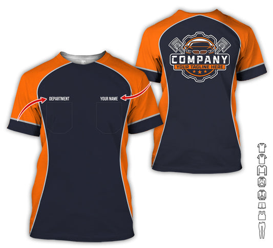 Joycorners Custom Name Mechanic Shirt for Men, Personalized Garage Workwear Print, Great Gift for Auto Techs, Orange Mechanic T-Shirt PT2609