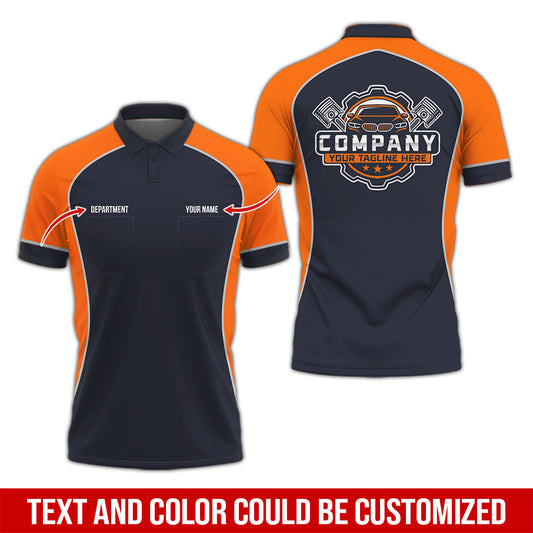 Joycorners Custom Name Mechanic Shirt for Men, Personalized Garage Workwear Print, Great Gift for Auto Techs, Orange Mechanic T-Shirt PT2609