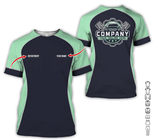 Joycorners Custom Name Mechanic Shirt for Men, Personalized Garage Workwear Print, Great Gift for Auto Techs, Seafoam Mechanic T-Shirt PT2609