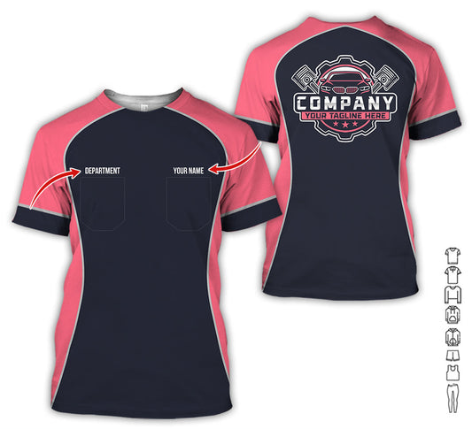 Joycorners Custom Name Mechanic Shirt for Men, Personalized Garage Workwear Print, Great Gift for Auto Techs, Neon Pink Mechanic T-Shirt PT2609