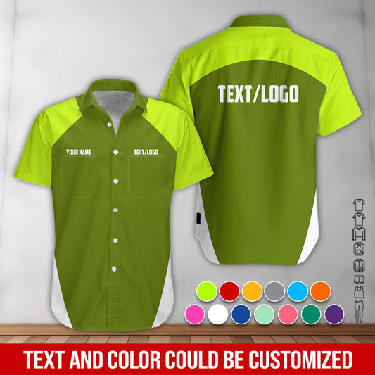 Joycorners Custom Name Mechanic Shirt in Yellow Green, Printed Pocket Shirt, Unisex Work Shirt for Car Technicians, Great Gift for Him, Available in Sizes S to 5XL PT2609