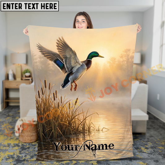 Joycorners Majestic Mallard Duck Flying over Misty Marsh Sunset Personalized 3D Blanket