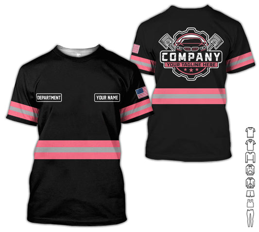 Joycorners Custom Mechanic Shirt, Gift for Car Lovers, Husband, or Boyfriend, Unisex Fit for Men and Women, Classic Neon Pink Shirt PT2609