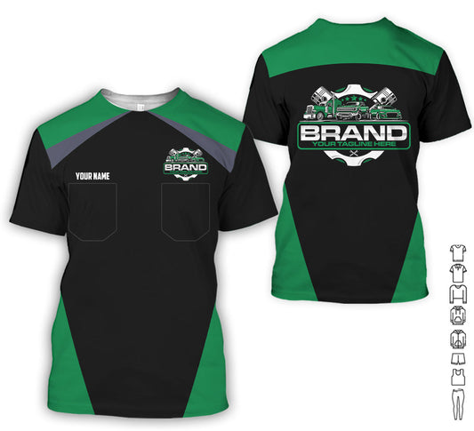 Joycorners Personalized Mechanic Uniform for Men, 3D Printed Pocket Shirt for Auto Technicians, Green Color, Great Gift for Car Guys PT2609