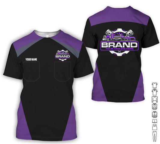 Joycorners Personalized Mechanic Uniform for Men, 3D Printed Pocket Shirt for Auto Technicians, Purple Color, Great Gift for Car Guys PT2609