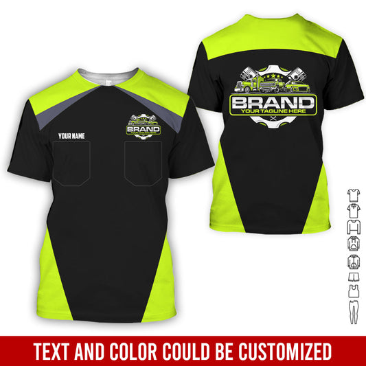 Joycorners Personalized Mechanic Uniform for Men, 3D Printed Pocket Shirt for Auto Technicians, Yellow Green Color, Great Gift for Car Guys PT2609