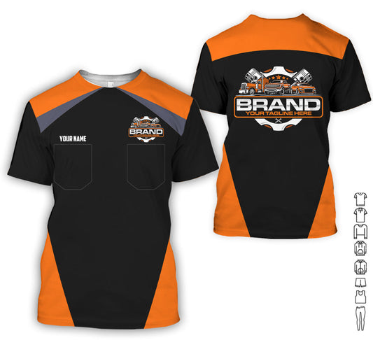 Joycorners Personalized Mechanic Uniform for Men, 3D Printed Pocket Shirt for Auto Technicians, Orange Color, Great Gift for Car Guys PT2609