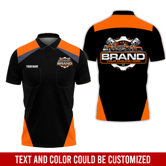 Joycorners Personalized Mechanic Uniform for Men, 3D Printed Pocket Shirt for Auto Technicians, Orange Color, Great Gift for Car Guys PT2609