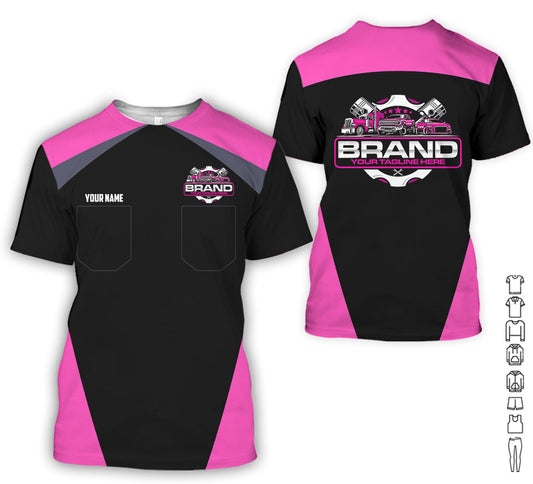 Joycorners Personalized Mechanic Uniform for Men, 3D Printed Pocket Shirt for Auto Technicians, Pink Color, Great Gift for Car Guys PT2609