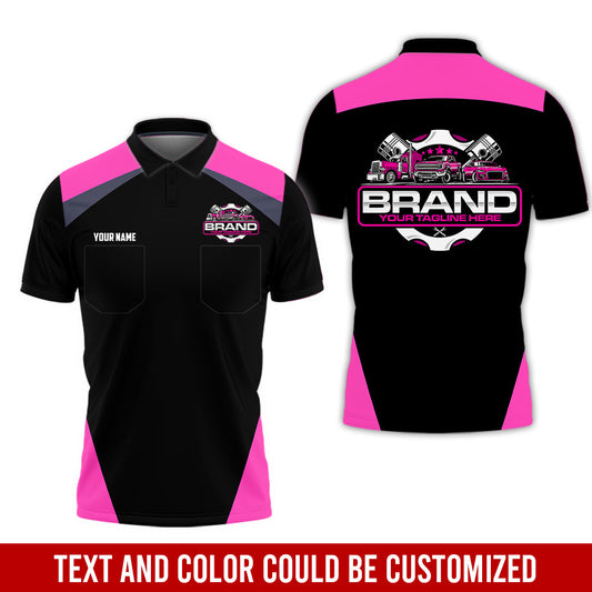 Joycorners Personalized Mechanic Uniform for Men, 3D Printed Pocket Shirt for Auto Technicians, Pink Color, Great Gift for Car Guys PT2609