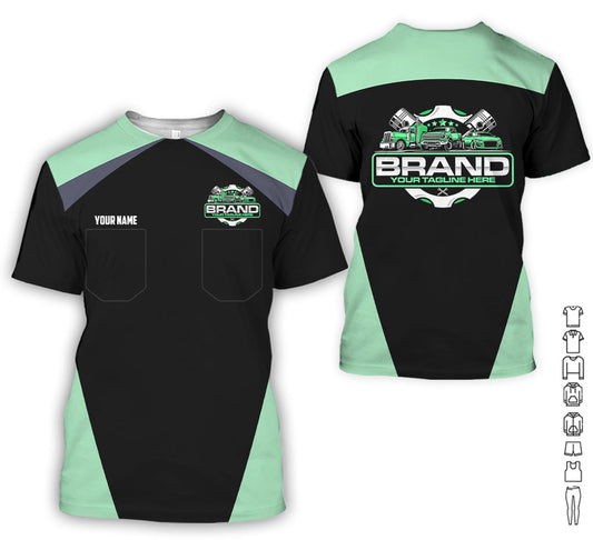 Joycorners Personalized Mechanic Uniform for Men, 3D Printed Pocket Shirt for Auto Technicians, Seafoam Color, Great Gift for Car Guys PT2609