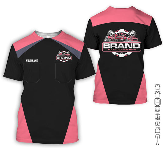 Joycorners Personalized Mechanic Uniform for Men, 3D Printed Pocket Shirt for Auto Technicians, Neon Pink Color, Great Gift for Car Guys PT2609
