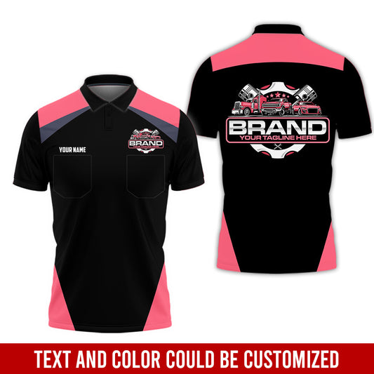 Joycorners Personalized Mechanic Uniform for Men, 3D Printed Pocket Shirt for Auto Technicians, Neon Pink Color, Great Gift for Car Guys PT2609
