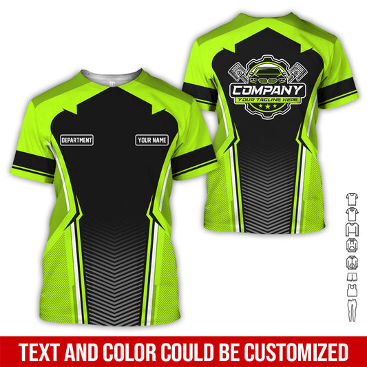 Joycorners Personalized Mechanic Uniform, Green Yellow Shirt for Technicians, Comfortable Workwear for Men, Great Gift for Father’s Day, Birthday, or Husband PT2609
