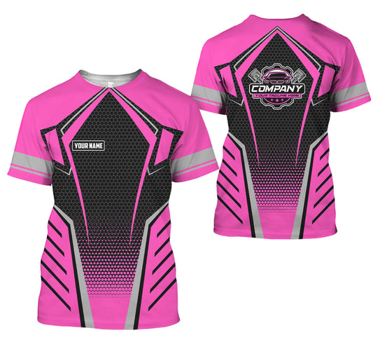 Joycorners Custom Mechanic Work Shirt with Name, Gift for Technicians and Car Guys, Mechanic Shirt In Pink, Sizes S to 5XL PT2609