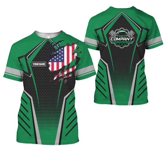 Joycorners Custom Mechanic Shirt with Name, Green Garage Uniform, Gift for Car Guys & Technicians, Comfortable Daily Fit, Perfect Garage Apparel PT2609