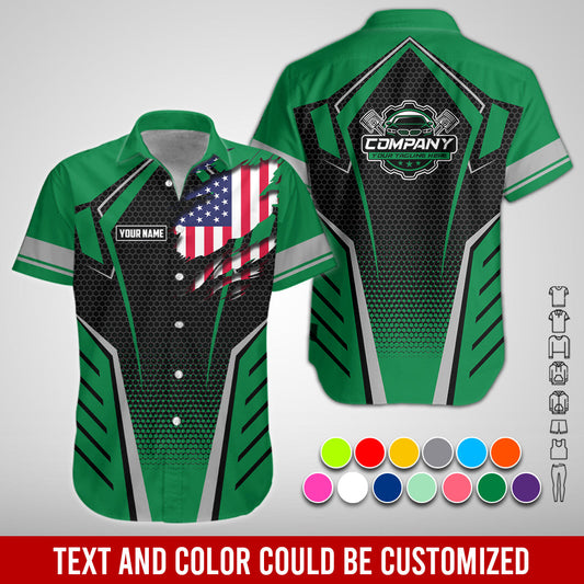 Joycorners Custom Mechanic Shirt with Name, Green Garage Uniform, Gift for Car Guys & Technicians, Comfortable Daily Fit, Perfect Garage Apparel PT2609