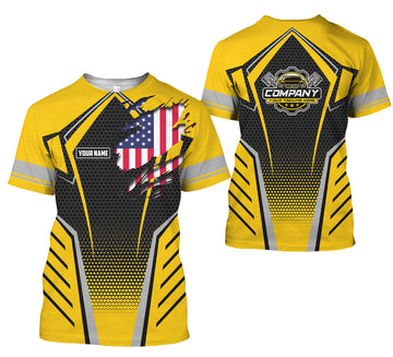 Joycorners Custom Mechanic Shirt with Name, Yellow Garage Uniform, Gift for Car Guys & Technicians, Comfortable Daily Fit, Perfect Garage Apparel PT2609